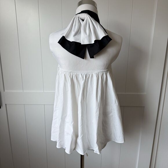 Caroline Constas Bow Halter Top White Sz M Volume Babydoll Peplum Color-block - Picture 3 of 15